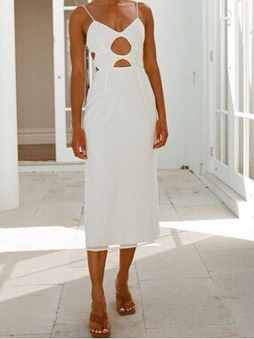 Sabo Skirt Callister Midi Dress Cut Out White Bridal Wedding Vacation Womens 2
